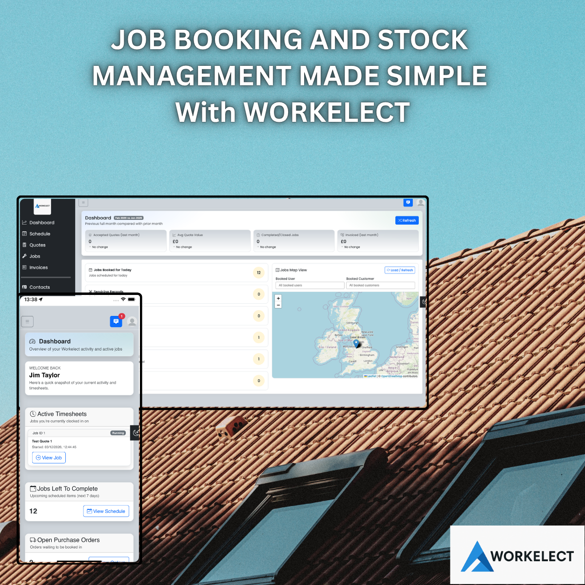 Roofing job booking and stock management