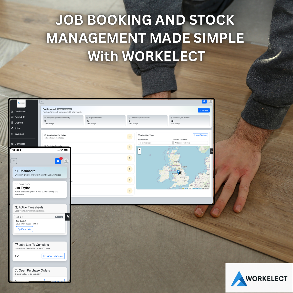 Carpet & Flooring Contractor job booking and stock management