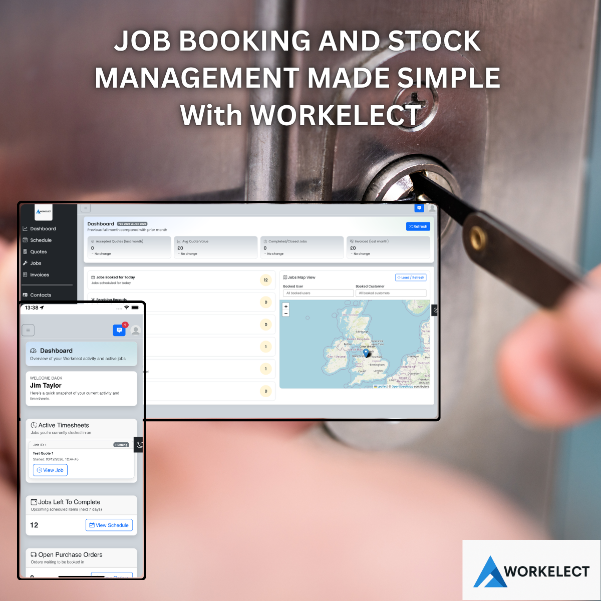 Locksmith job booking and stock management