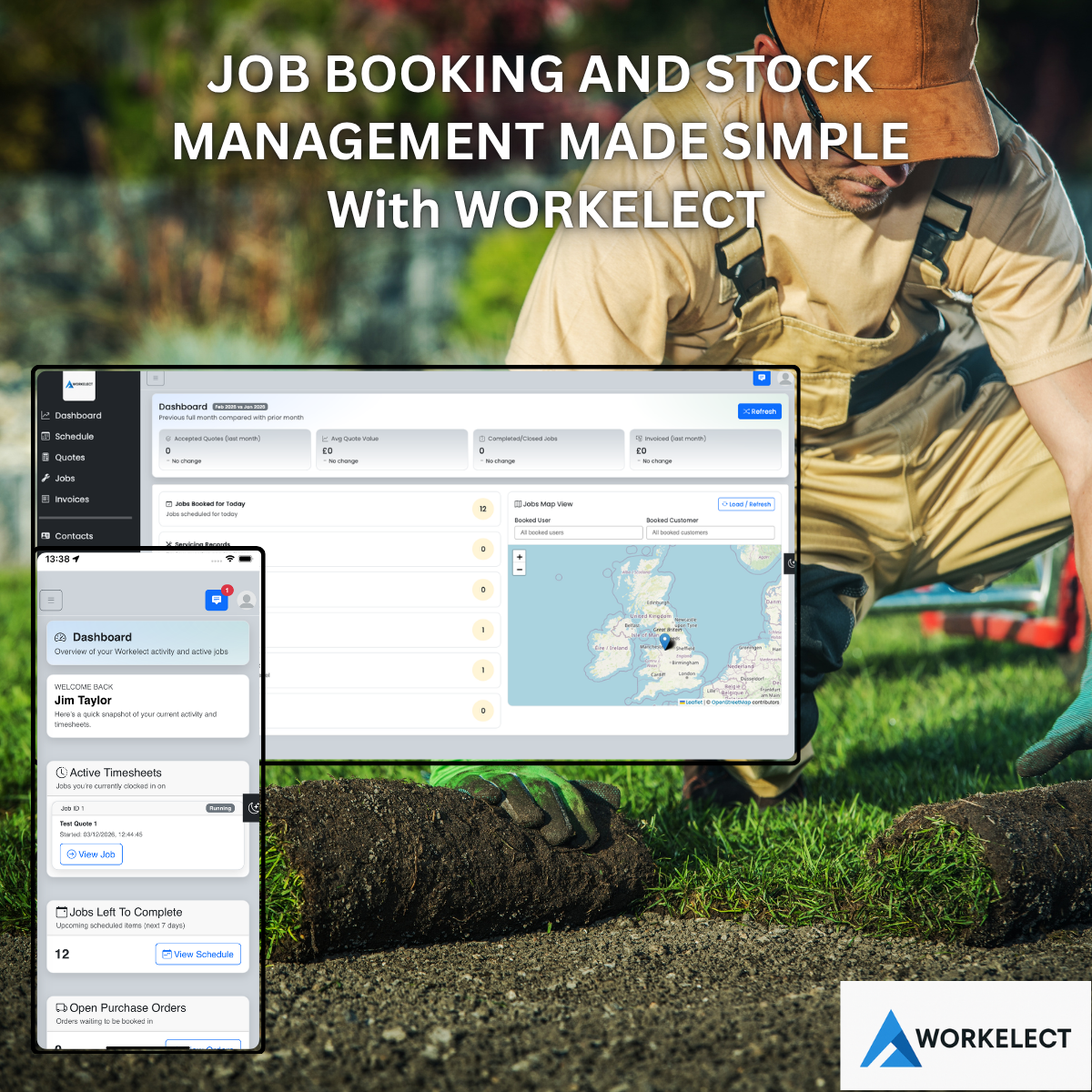 Landscaping job booking and stock management